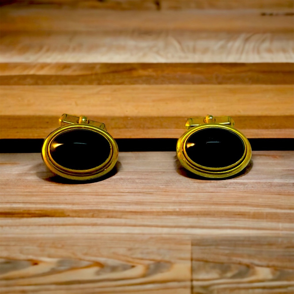 VTG Swank green resin gold finish fancy cufflinks